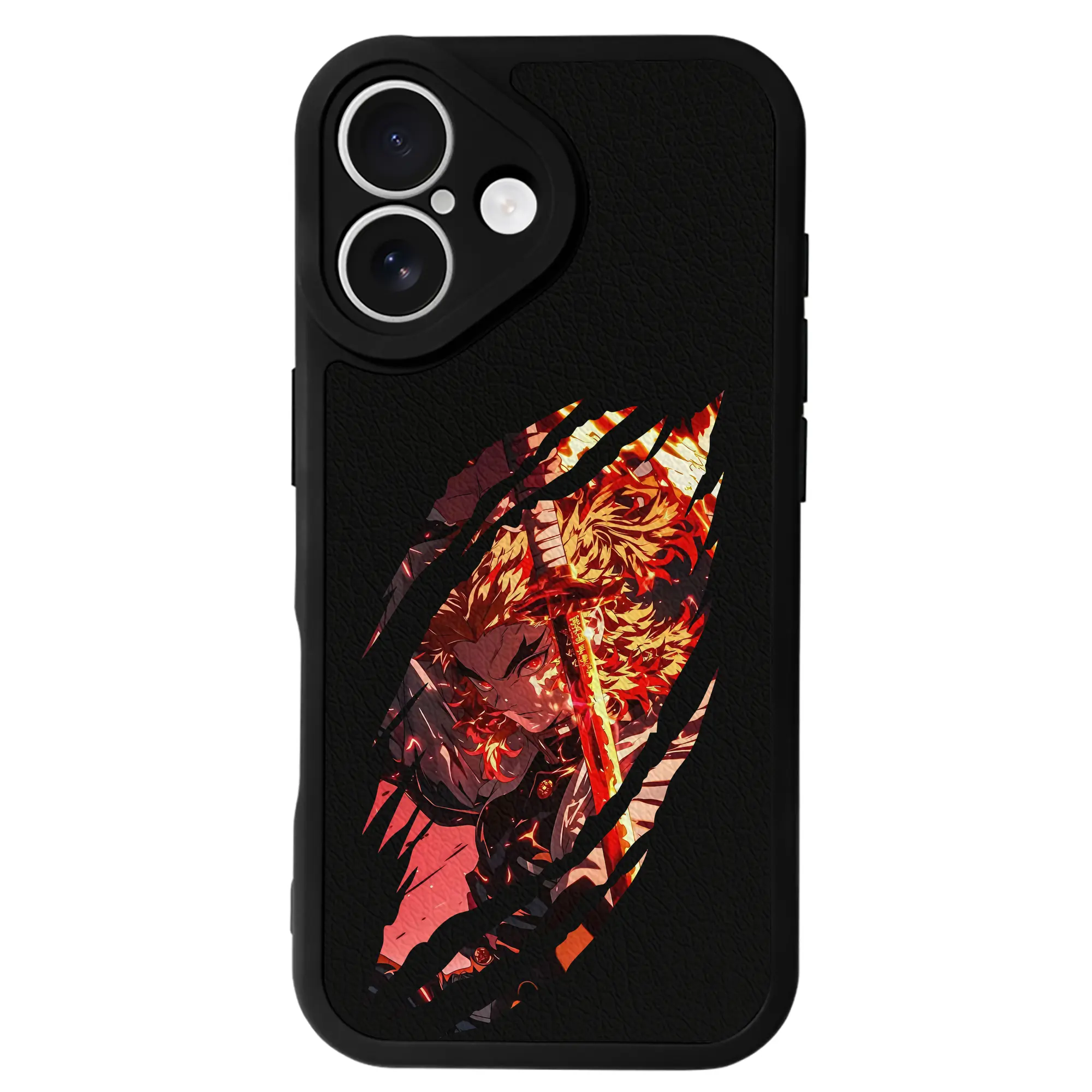 鬼滅の刃 グッズ,煉獄 杏寿郎 - IPhone 16シリーズ対応 ・ シリコンスマホケース ・ レザー調 ・ 高精度フィット ・ 耐衝撃 ・ ワイヤレス充電対応 ・ 精密カット